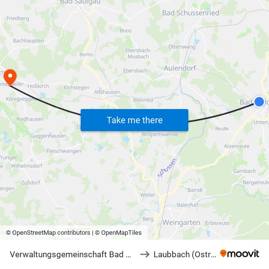 Verwaltungsgemeinschaft Bad Waldsee to Laubbach (Ostrach) map