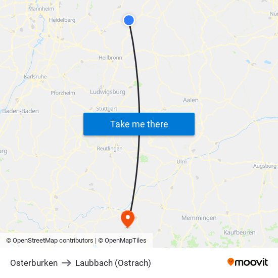 Osterburken to Laubbach (Ostrach) map