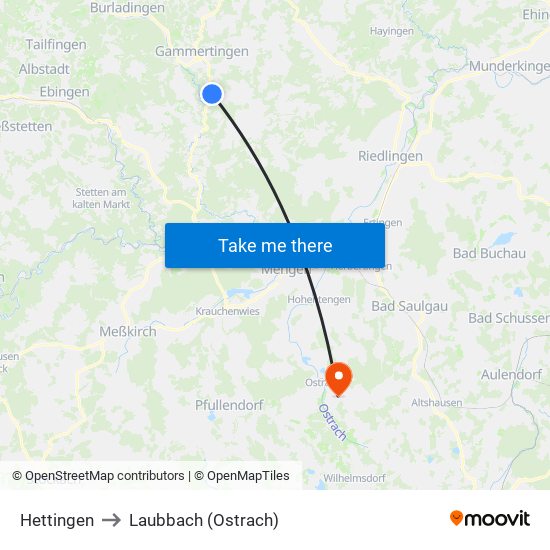 Hettingen to Laubbach (Ostrach) map