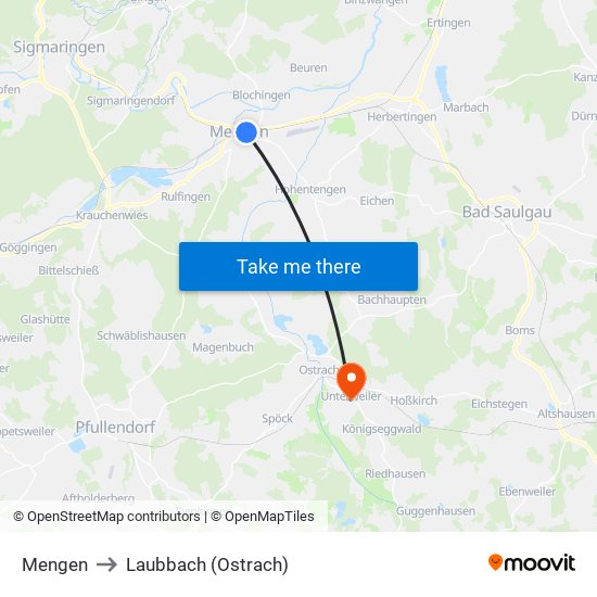 Mengen to Laubbach (Ostrach) map