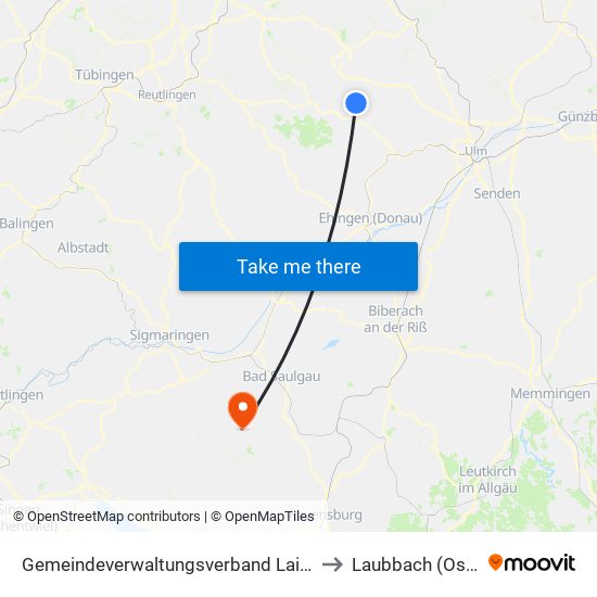 Gemeindeverwaltungsverband Laichinger Alb to Laubbach (Ostrach) map