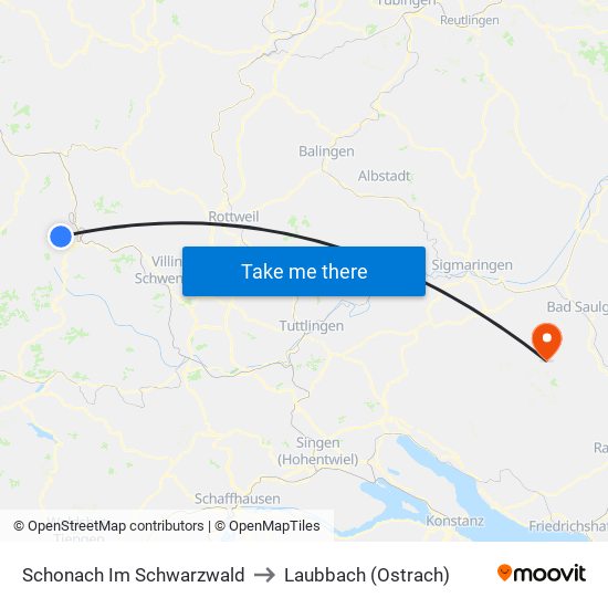 Schonach Im Schwarzwald to Laubbach (Ostrach) map