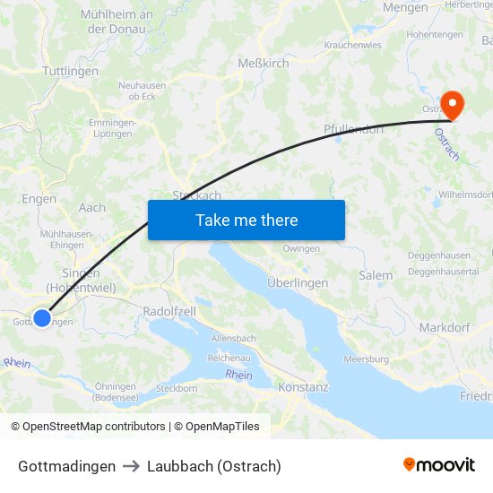 Gottmadingen to Laubbach (Ostrach) map