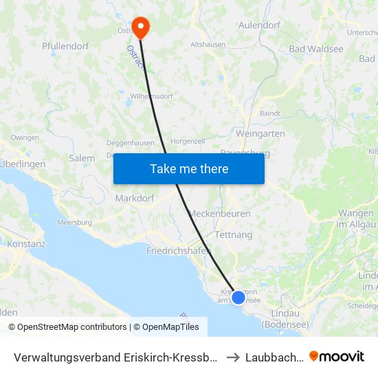 Verwaltungsverband Eriskirch-Kressbronn am Bodensee-Langenargen to Laubbach (Ostrach) map