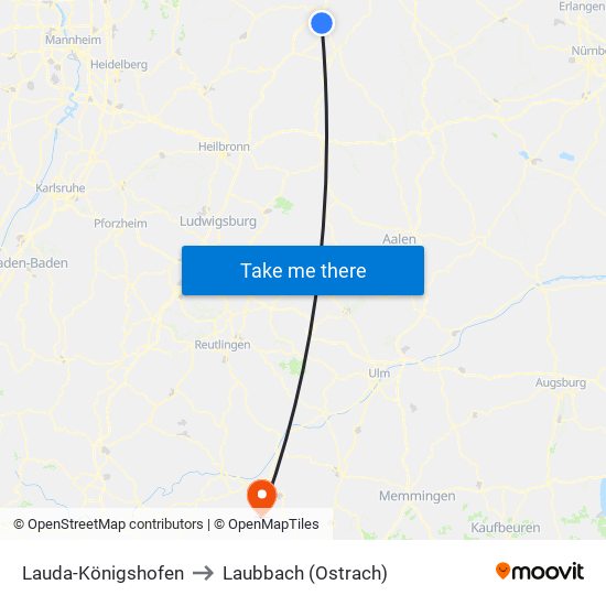 Lauda-Königshofen to Laubbach (Ostrach) map