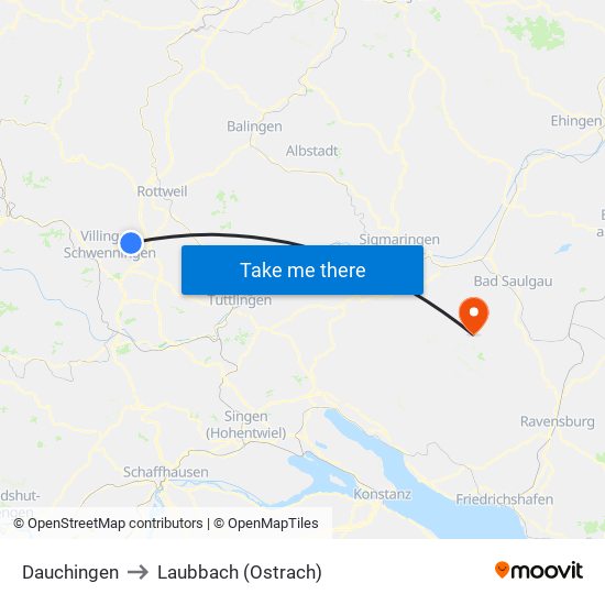 Dauchingen to Laubbach (Ostrach) map