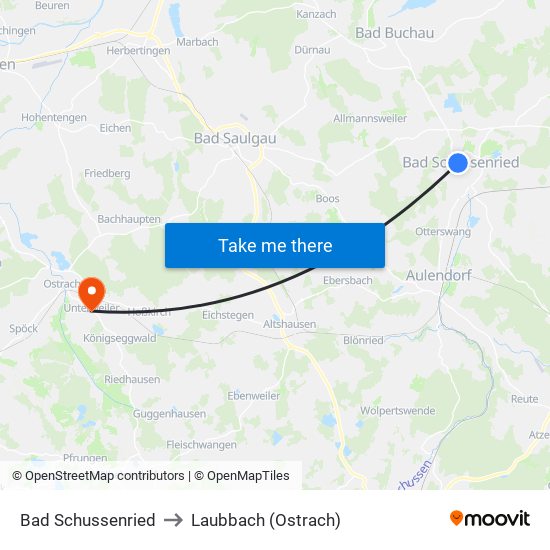 Bad Schussenried to Laubbach (Ostrach) map