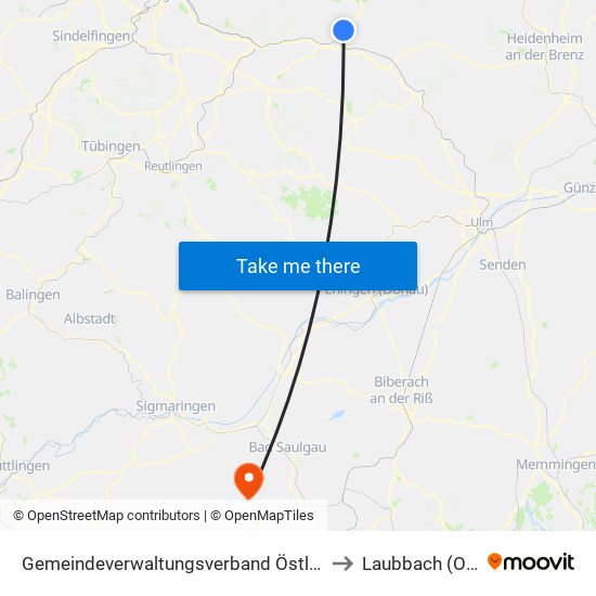 Gemeindeverwaltungsverband Östlicher Schurwald to Laubbach (Ostrach) map