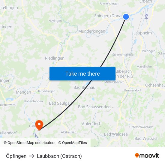 Öpfingen to Laubbach (Ostrach) map