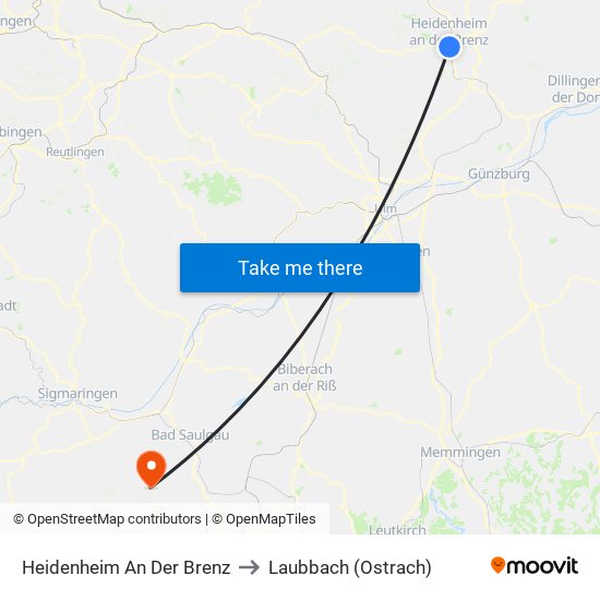 Heidenheim An Der Brenz to Laubbach (Ostrach) map