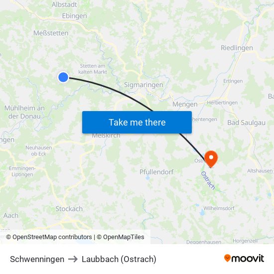 Schwenningen to Laubbach (Ostrach) map
