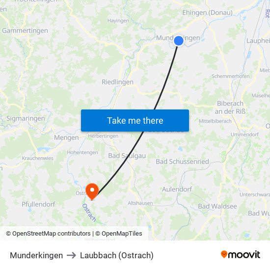 Munderkingen to Laubbach (Ostrach) map