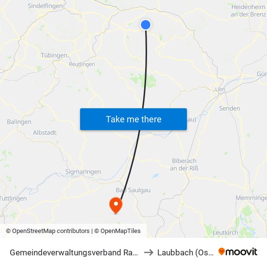 Gemeindeverwaltungsverband Raum Bad Boll to Laubbach (Ostrach) map