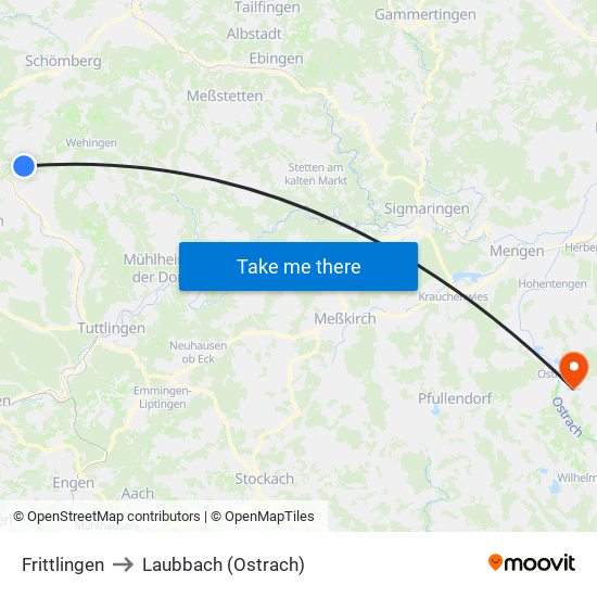 Frittlingen to Laubbach (Ostrach) map