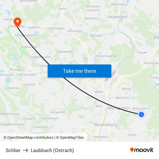 Schlier to Laubbach (Ostrach) map