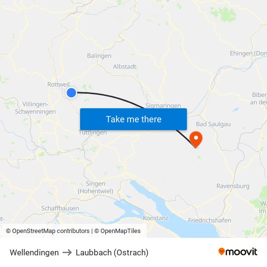 Wellendingen to Laubbach (Ostrach) map