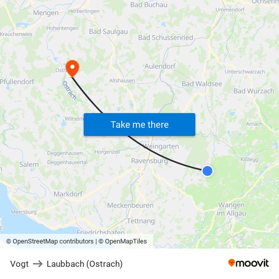 Vogt to Laubbach (Ostrach) map