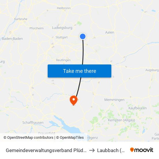 Gemeindeverwaltungsverband Plüderhausen-Urbach to Laubbach (Ostrach) map