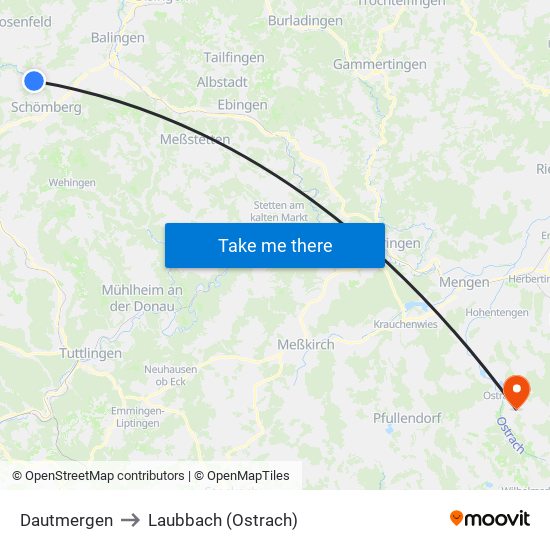 Dautmergen to Laubbach (Ostrach) map