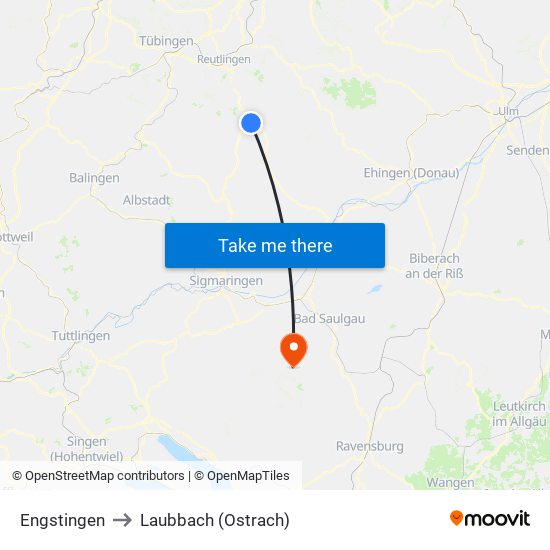 Engstingen to Laubbach (Ostrach) map