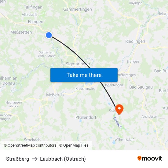 Straßberg to Laubbach (Ostrach) map