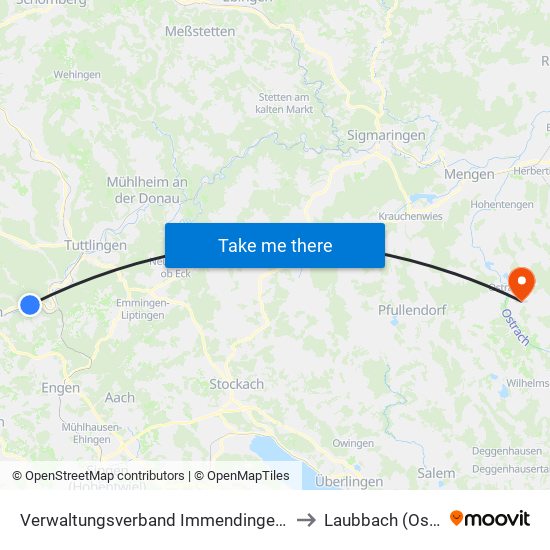 Verwaltungsverband Immendingen-Geisingen to Laubbach (Ostrach) map