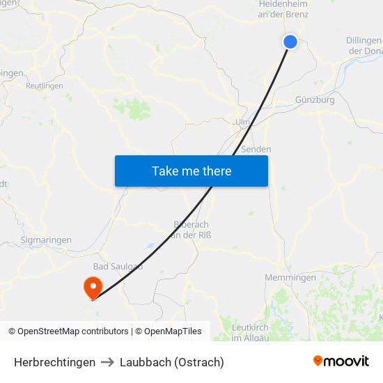 Herbrechtingen to Laubbach (Ostrach) map