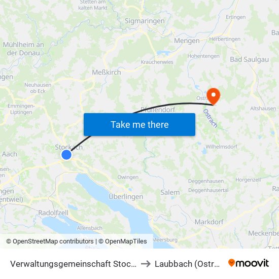 Verwaltungsgemeinschaft Stockach to Laubbach (Ostrach) map