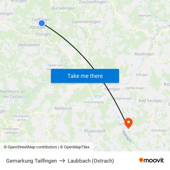 Gemarkung Tailfingen to Laubbach (Ostrach) map