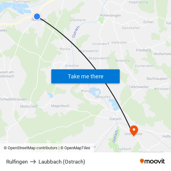 Rulfingen to Laubbach (Ostrach) map