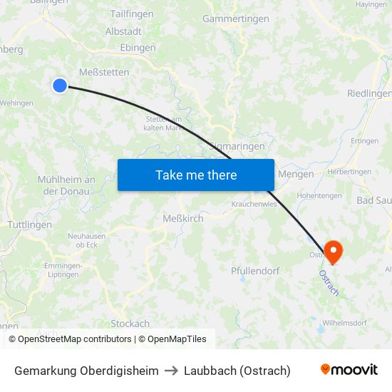 Gemarkung Oberdigisheim to Laubbach (Ostrach) map