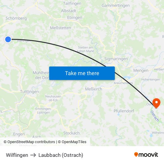 Wilflingen to Laubbach (Ostrach) map