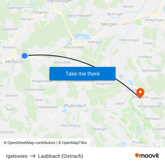 Igelswies to Laubbach (Ostrach) map