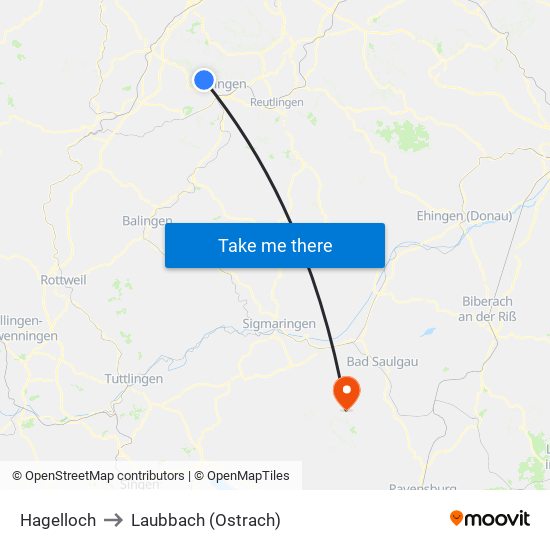 Hagelloch to Laubbach (Ostrach) map