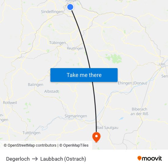 Degerloch to Laubbach (Ostrach) map