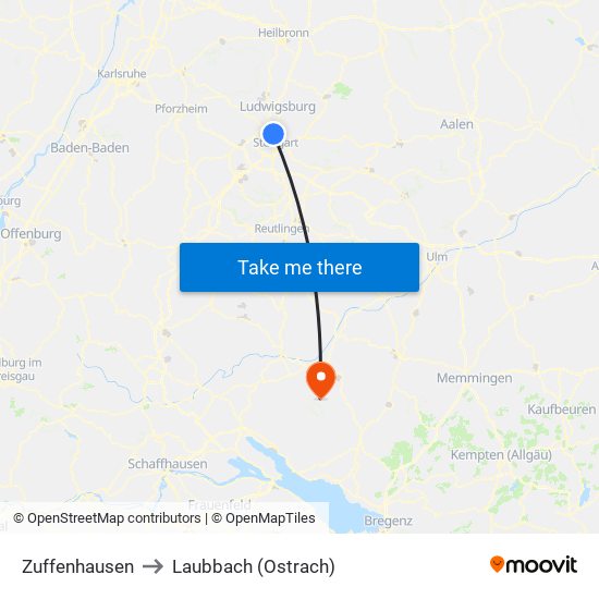 Zuffenhausen to Laubbach (Ostrach) map