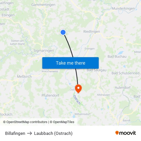 Billafingen to Laubbach (Ostrach) map