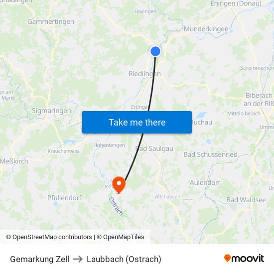 Gemarkung Zell to Laubbach (Ostrach) map