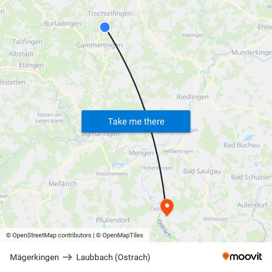 Mägerkingen to Laubbach (Ostrach) map