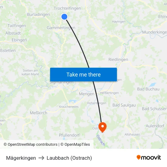 Mägerkingen to Laubbach (Ostrach) map