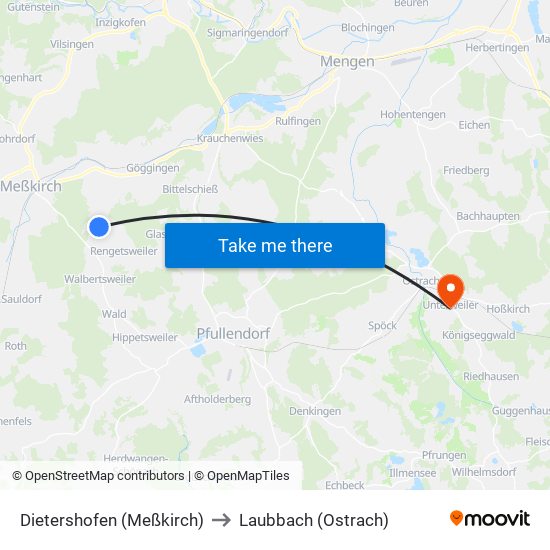 Dietershofen (Meßkirch) to Laubbach (Ostrach) map