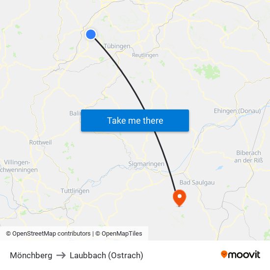 Mönchberg to Laubbach (Ostrach) map