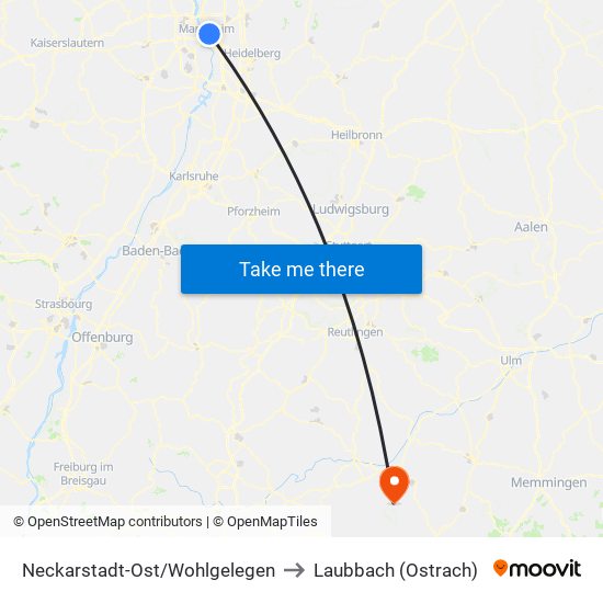 Neckarstadt-Ost/Wohlgelegen to Laubbach (Ostrach) map