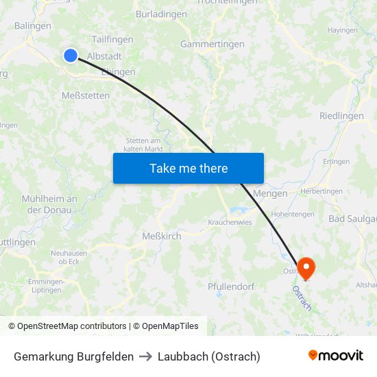 Gemarkung Burgfelden to Laubbach (Ostrach) map