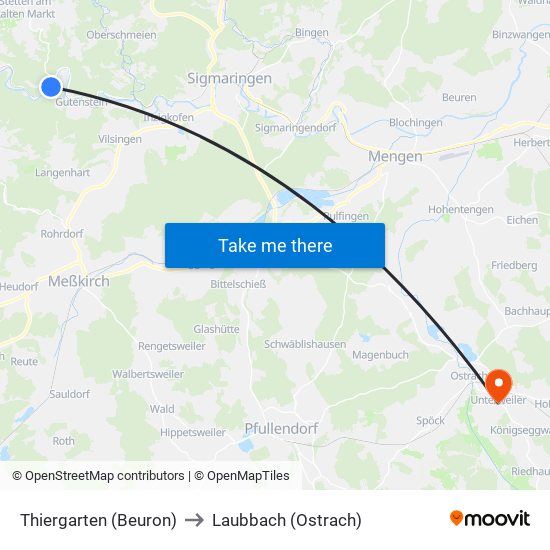 Thiergarten (Beuron) to Laubbach (Ostrach) map