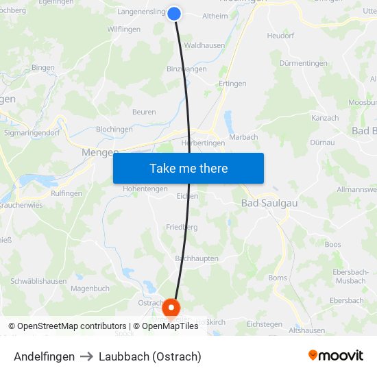 Andelfingen to Laubbach (Ostrach) map