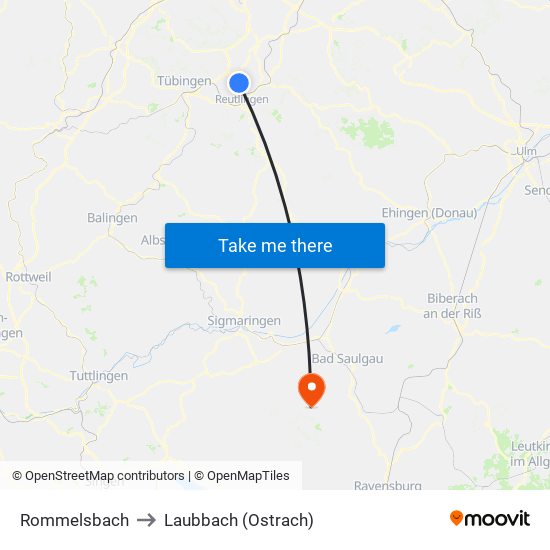 Rommelsbach to Laubbach (Ostrach) map