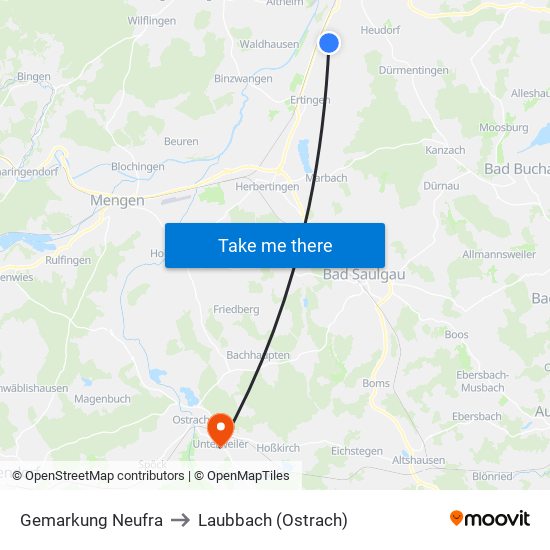 Gemarkung Neufra to Laubbach (Ostrach) map