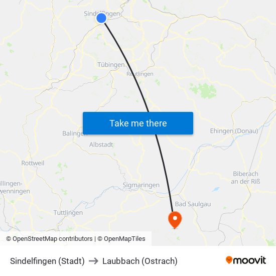 Sindelfingen (Stadt) to Laubbach (Ostrach) map