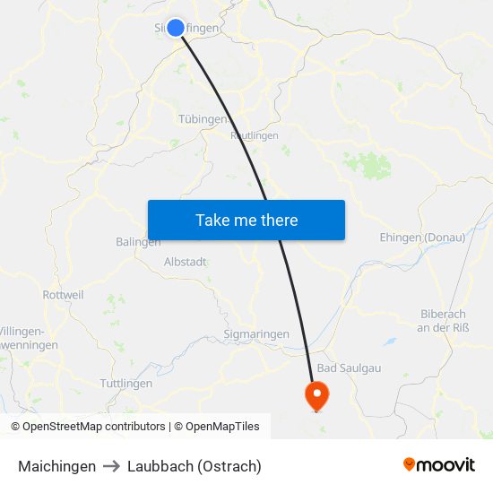 Maichingen to Laubbach (Ostrach) map
